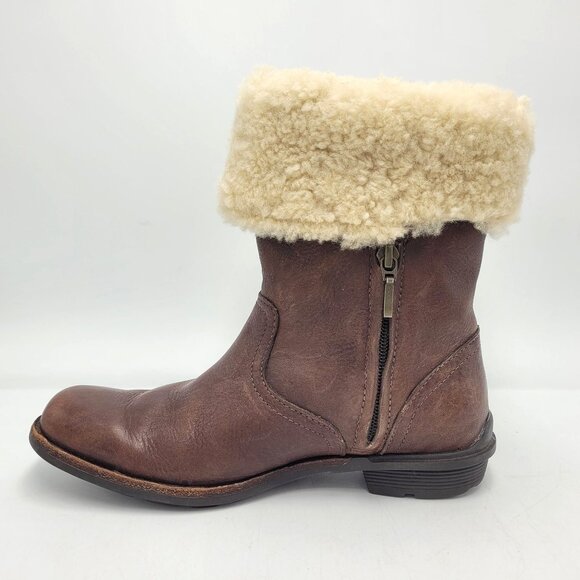 Ugg Bellevue Women's Sz 6.5 Leather & Genuine Sheepskin Wool Winter Boots Brown - Picture 6 of 16
